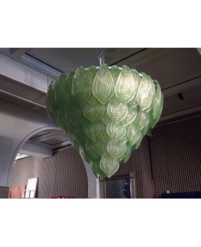 L 75 Lampadario con foglie di Murano color verde