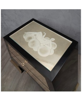 Midcentury Wood Brass and Art Glass Italian Chests of Drawer, 1980