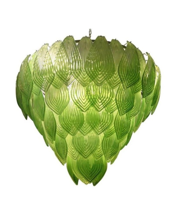 L 75 Lampadario con foglie di Murano color verde