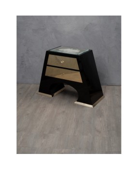 Midcentury Wood Brass and Art Glass Italian Chests of Drawer, 1980
