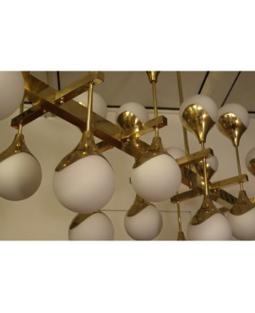 L 61 Lampadario Stilnovo in ottone e vetro