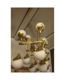 L 61 Lampadario Stilnovo in ottone e vetro
