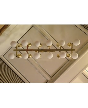 L 61 Lampadario Stilnovo in ottone e vetro