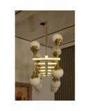 L 61 Lampadario Stilnovo in ottone e vetro