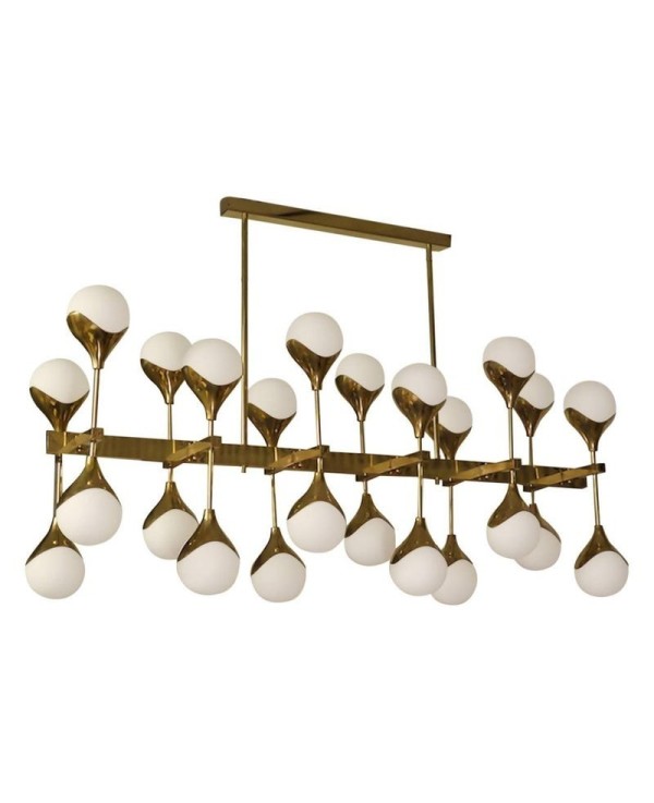 L 61 Lampadario Stilnovo in ottone e vetro