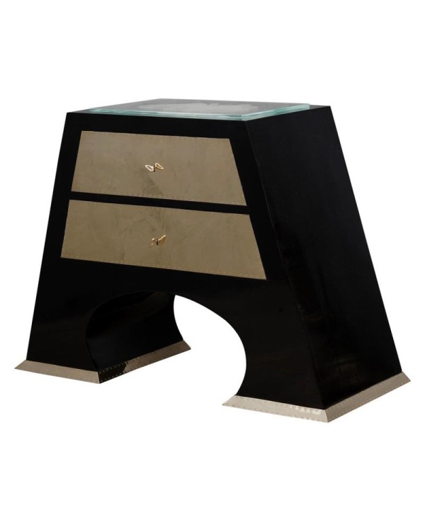 Midcentury Wood Brass and Art Glass Italian Chests of Drawer, 1980 Midcentury Wood Brass and Art Glass Italian Chests of Drawer, 1980