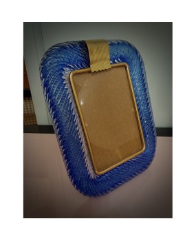 Barovier Toso Murano Blue Color Art Glass Midcentury Picture Frame, 1990