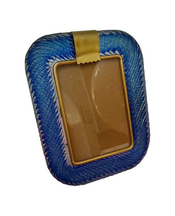 Barovier Toso Murano Blue Color Art Glass Midcentury Picture Frame, 1990