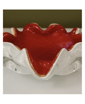 Murano Red and White Glass Ashtray, 1980