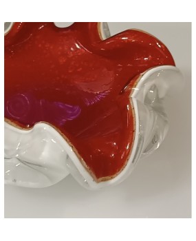 Murano Red and White Glass Ashtray, 1980