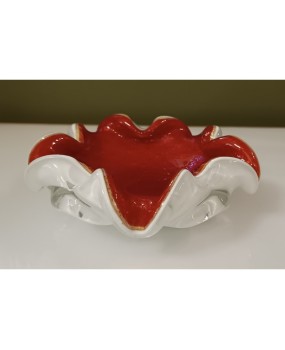 Murano Red and White Glass Ashtray, 1980