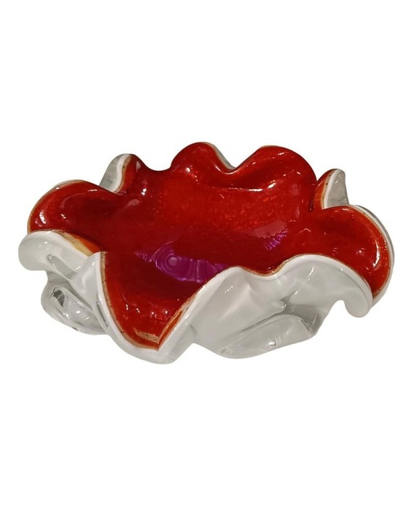 Murano Red and White Glass Ashtray, 1980 Murano Red and White Glass Ashtray, 1980