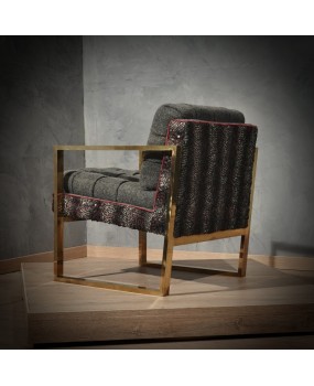 Pair of Midcentury Brass and Fabric Italian Armchairs, 1950.