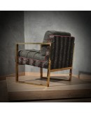 Pair of Midcentury Brass and Fabric Italian Armchairs, 1950.