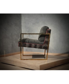 Pair of Midcentury Brass and Fabric Italian Armchairs, 1950.