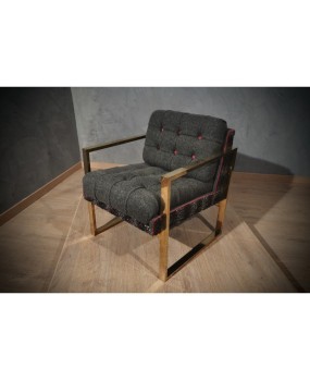 Pair of Midcentury Brass and Fabric Italian Armchairs, 1950.