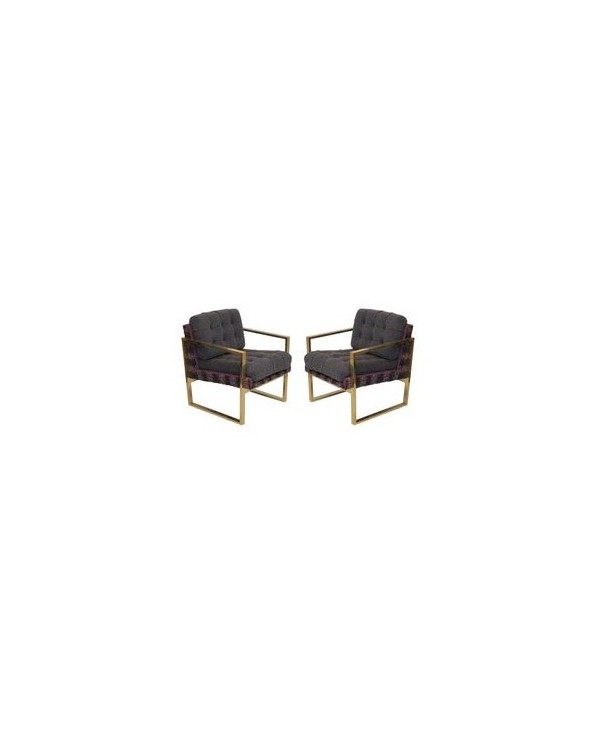 Pair of Midcentury Brass and Fabric Italian Armchairs, 1950.