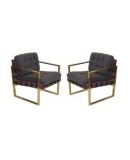 Pair of Midcentury Brass and Fabric Italian Armchairs, 1950.