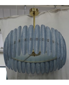 L 117 Lampadario in Vetro Blu Artistico di Murano e Ottone, 2000
