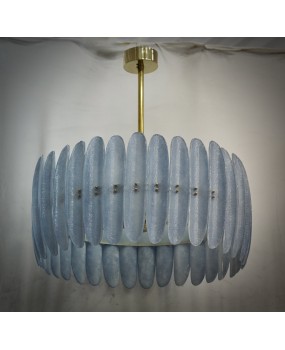 L 117 Lampadario in Vetro Blu Artistico di Murano e Ottone, 2000