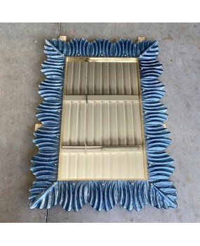 SP 74 Murano Blu Color Glass and Brass Mid-Century Console / Wall Mirr