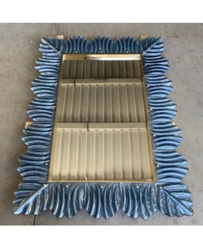 SP 74 Murano Blu Color Glass and Brass Mid-Century Console / Wall Mirr