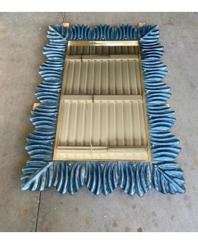 SP 74 Murano Blu Color Glass and Brass Mid-Century Console / Wall Mirr