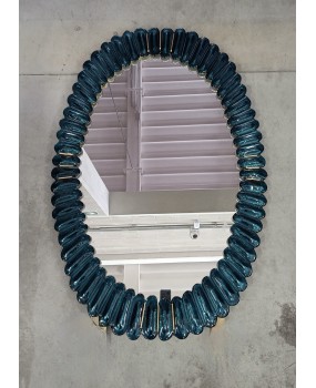 SP 75 Midcentury Murano Oval Aquamarine Blue Art Glass and Brass Wall