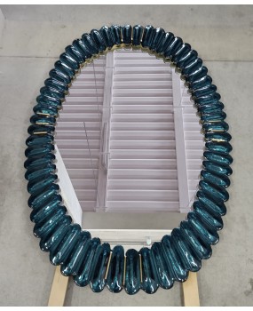 SP 75 Midcentury Murano Oval Aquamarine Blue Art Glass and Brass Wall