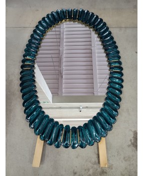 SP 75 Midcentury Murano Oval Aquamarine Blue Art Glass and Brass Wall