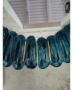 SP 75 Midcentury Murano Oval Aquamarine Blue Art Glass and Brass Wall
