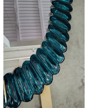 SP 75 Midcentury Murano Oval Aquamarine Blue Art Glass and Brass Wall