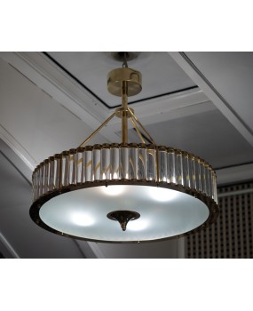 Murano Art Glass and Brass Italian Mid-Century Chandelier and Pendant,
