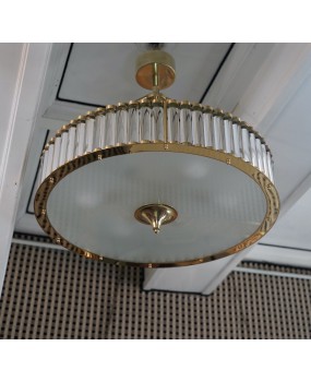 Murano Art Glass and Brass Italian Mid-Century Chandelier and Pendant,