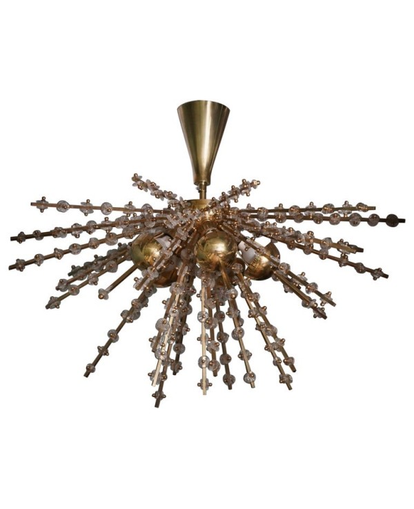 Murano Art Glass and Brass Transparent Color Chandelier and Pendant Murano Art Glass and Brass Transparent Color Chandelier and Pendant