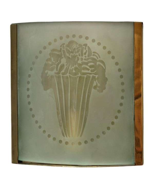 Murano Art Nouveau Square Art Glass and Brass Wall Light and Sconce