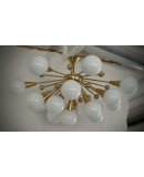 Murano Sputnik White Art Glass and Brass Midcentury Chandelier and Pen
