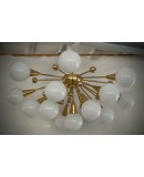 Murano Sputnik White Art Glass and Brass Midcentury Chandelier and Pen
