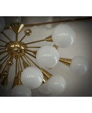 Lampadario Sputnik di Murano in Vetro Artistico Bianco e Ottone