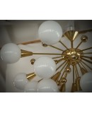 Lampadario Sputnik di Murano in Vetro Artistico Bianco e Ottone