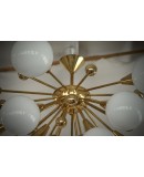 Lampadario Sputnik di Murano in Vetro Artistico Bianco e Ottone