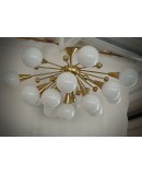 Lampadario Sputnik di Murano in Vetro Artistico Bianco e Ottone