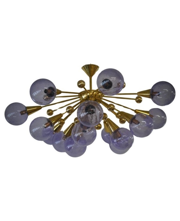 Murano Sputnik Periwinkle Art Glass and Brass Chandelier and Pendant