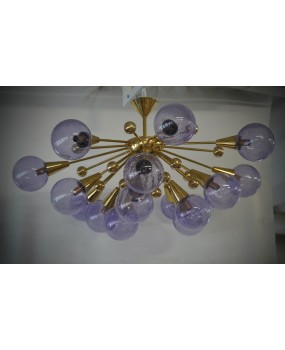 Murano Sputnik Periwinkle Art Glass and Brass Chandelier and Pendant