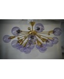 Lampadario Sputnik in Vetro Artistico di Murano e Ottone Color Pervinc