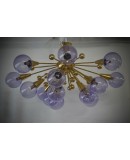 Lampadario Sputnik in Vetro Artistico di Murano e Ottone Color Pervinc