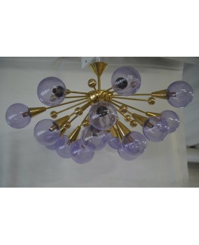 Lampadario Sputnik in Vetro Artistico di Murano e Ottone Color Pervinc