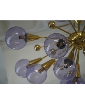 Lampadario Sputnik in Vetro Artistico di Murano e Ottone Color Pervinc