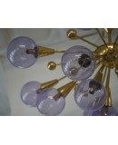 Lampadario Sputnik in Vetro Artistico di Murano e Ottone Color Pervinc