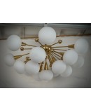 Murano Sputnik White Art Glass and Brass MidCentury Chandelier and Pen